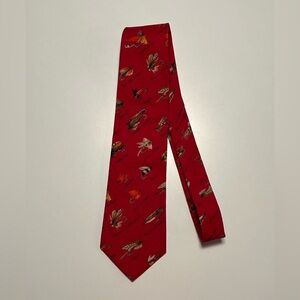 Vintage D’em Crazy Colorful Fish Lure Ties  Pattern Red Cotton Tie
